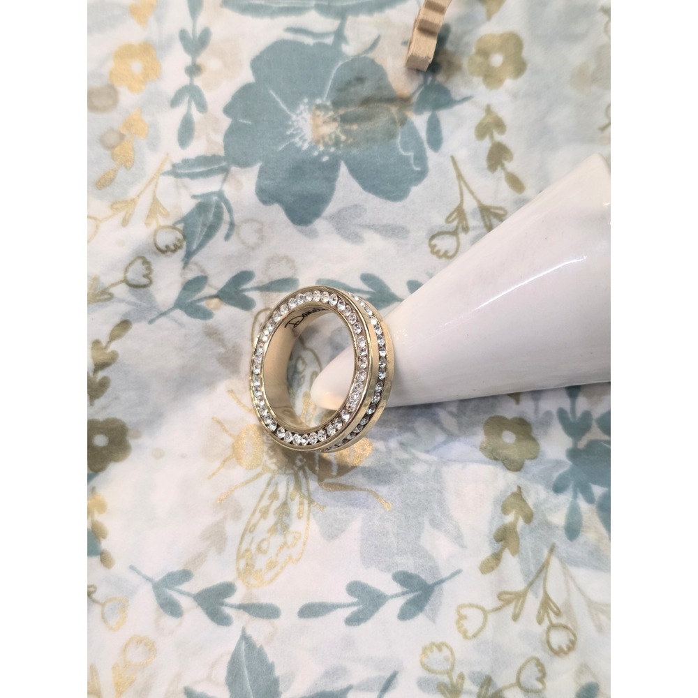 Crystal Pave Setting Band Gold Plated Stainless Steel Size 5.5